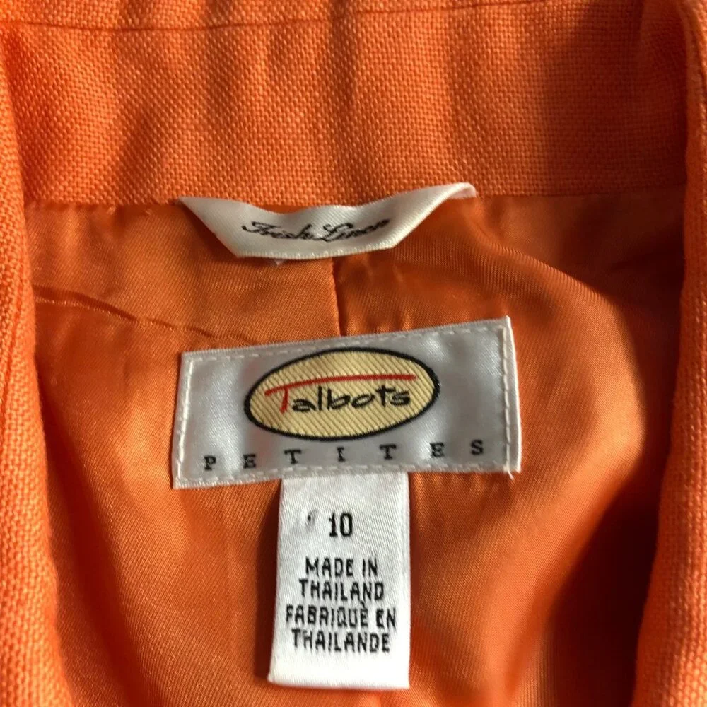 Talbots Petites Womens Orange‎ Irish Linen Button-Front Jacket Pet 10